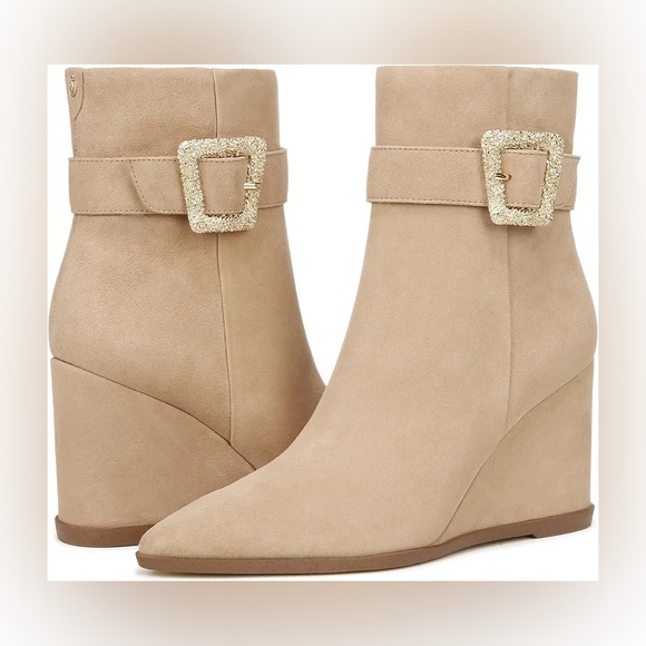 Sam Edelman Tan Ankle Boots with Gold Buckle - Picture 1 of 6